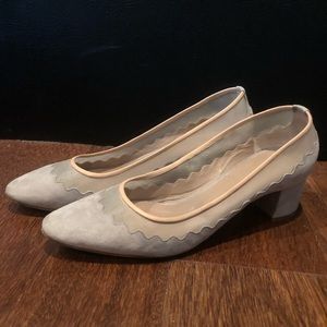 Chloe Gray with Pink Trim Scalloped Heels